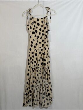 NWT Stillwater Maxi Dress Size M Black Tan Print Front Ruffle Leg Slit